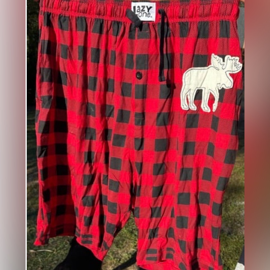 Lazy One Red And Black Plaid Pajama Bottoms With Moose Patch